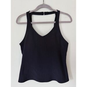 Lands End Tankini Bathing Suit Top Ribbed Black Swim Beach Summer Size 14/Large